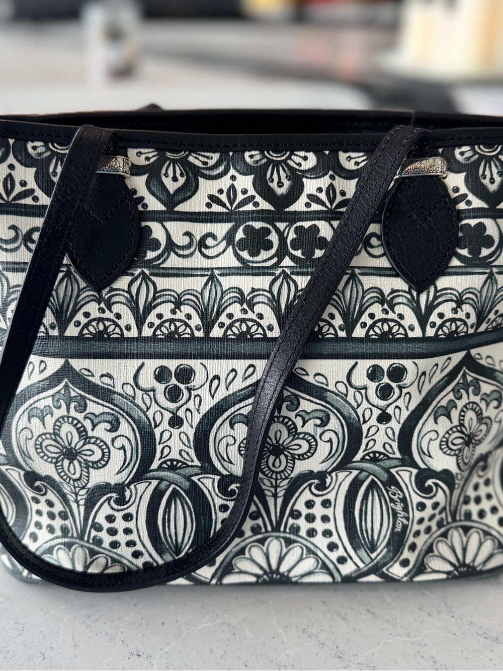 Brighton Black and White Floral Scroll Tote